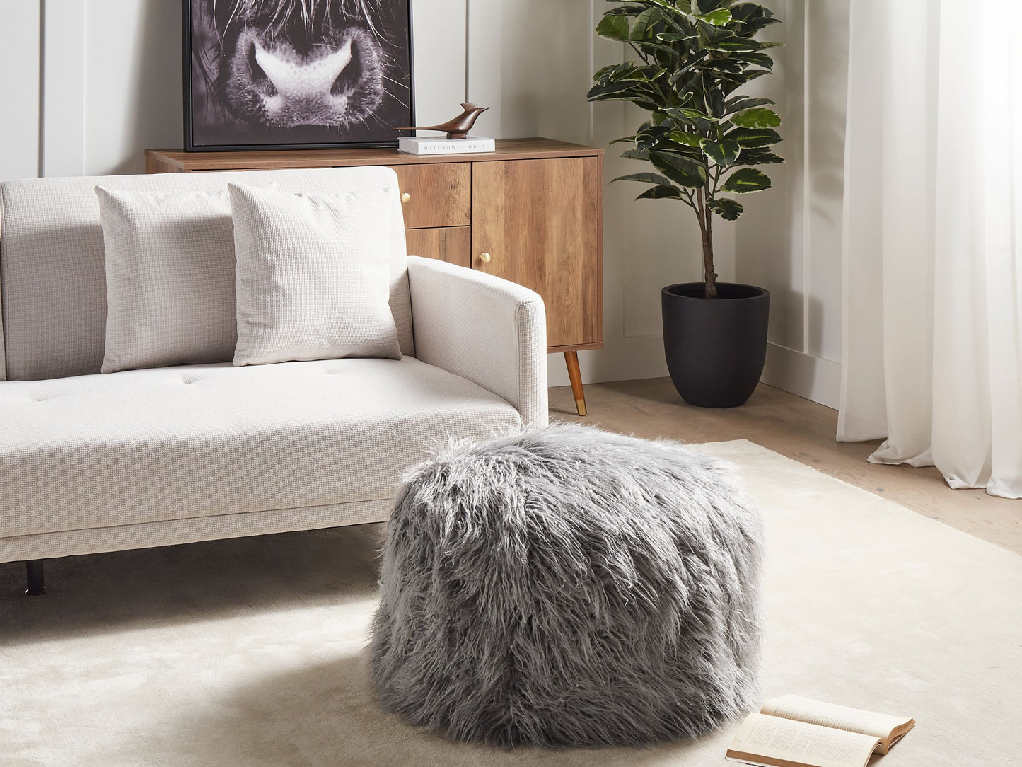 Pouf Kunstfell grau ⌀ 50 cm TUKKI