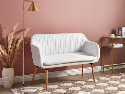 2-Sitzer Küchensofa Bouclé cremeweiss / heller Holzfarbton TABY