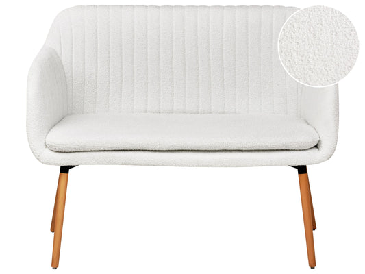 2-Sitzer Küchensofa Bouclé cremeweiss / heller Holzfarbton TABY