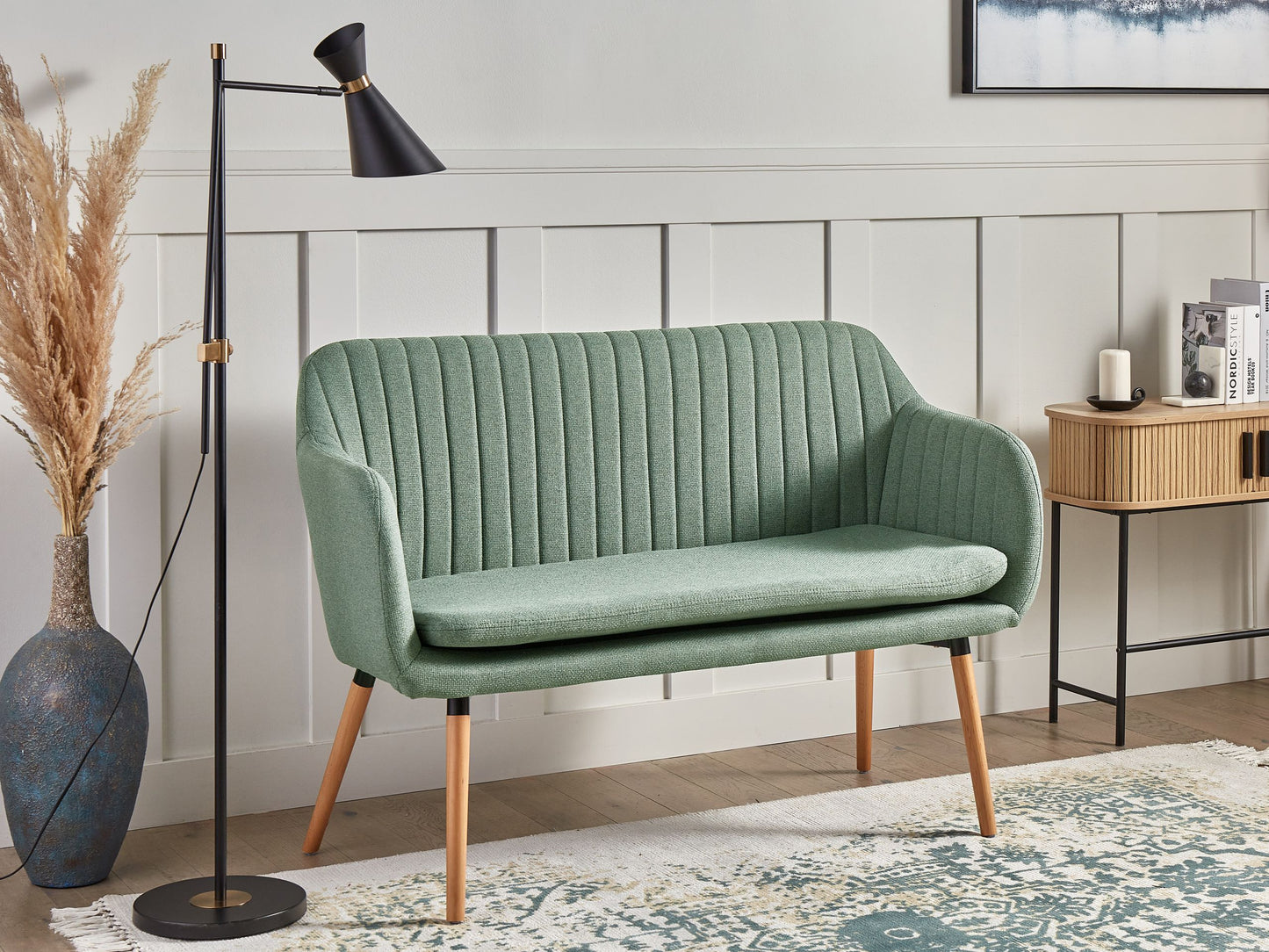 2-Sitzer Küchensofa Stoff grün / heller Holzfarbton TABY