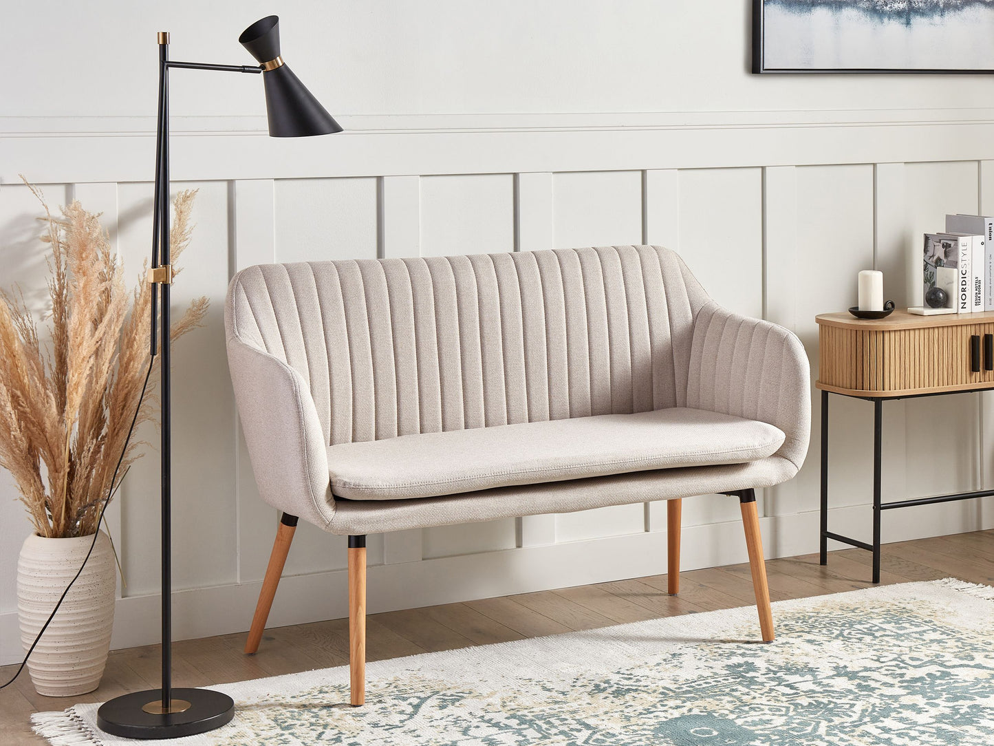 2-Sitzer Küchensofa Stoff hellbeige / heller Holzfarbton TABY