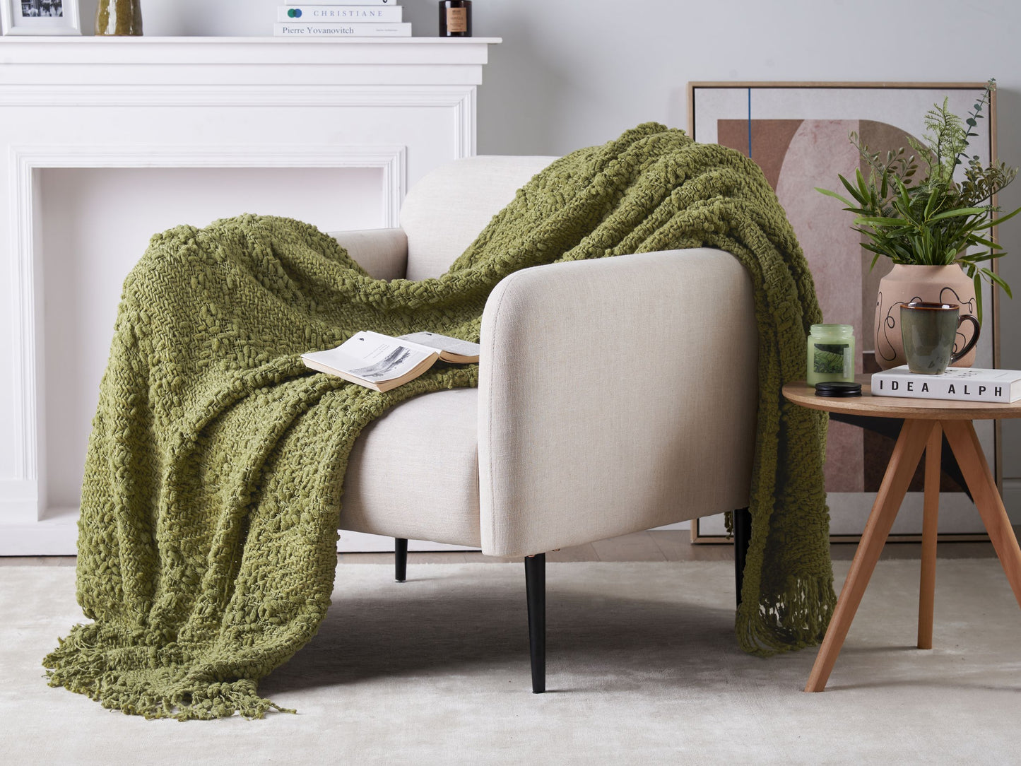 Kuscheldecke VELLA Baumwolle 150 x 200 cm Olivgrün