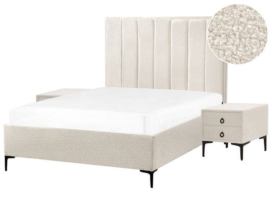 Schlafzimmer Set Bouclé SEZANNE 140 x 200 cm Cremeweiss
