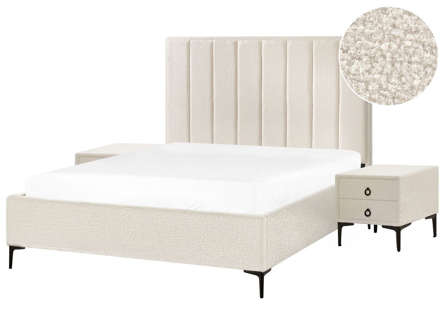 Schlafzimmer Set Bouclé SEZANNE 160 x 200 cm Cremeweiss