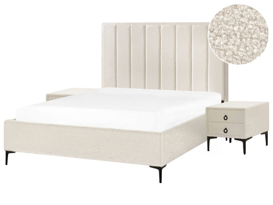 Schlafzimmer Set Bouclé SEZANNE 160 x 200 cm Cremeweiss