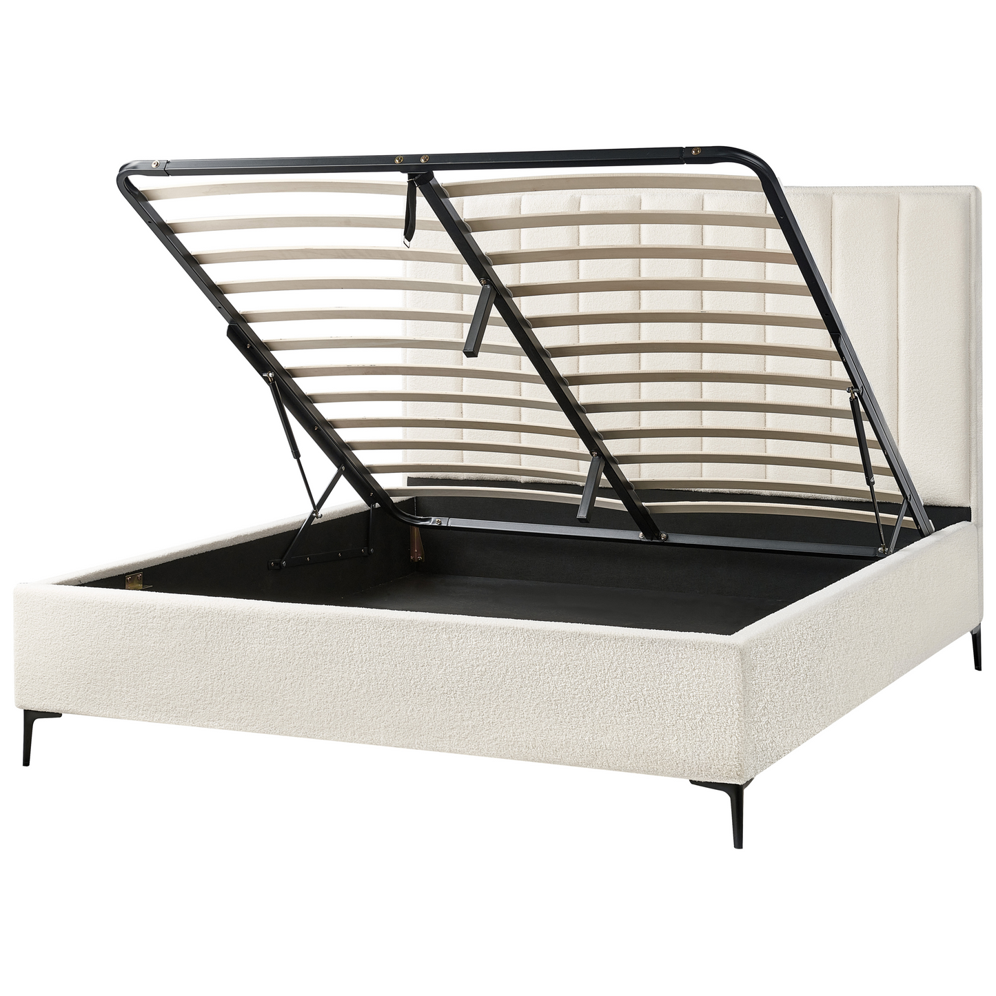 Bett mit Stauraum Bouclé SEZANNE 180 x 200 cm Cremeweiss