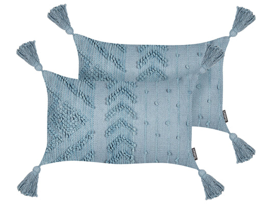 Dekokissen 2er Set VALVARIA Baumwolle 30 x 50 cm Blau ZickZack-Muster