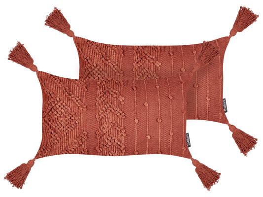 Dekokissen 2er Set VALVARIA Baumwolle 30 x 50 cm Rot ZickZack-Muster