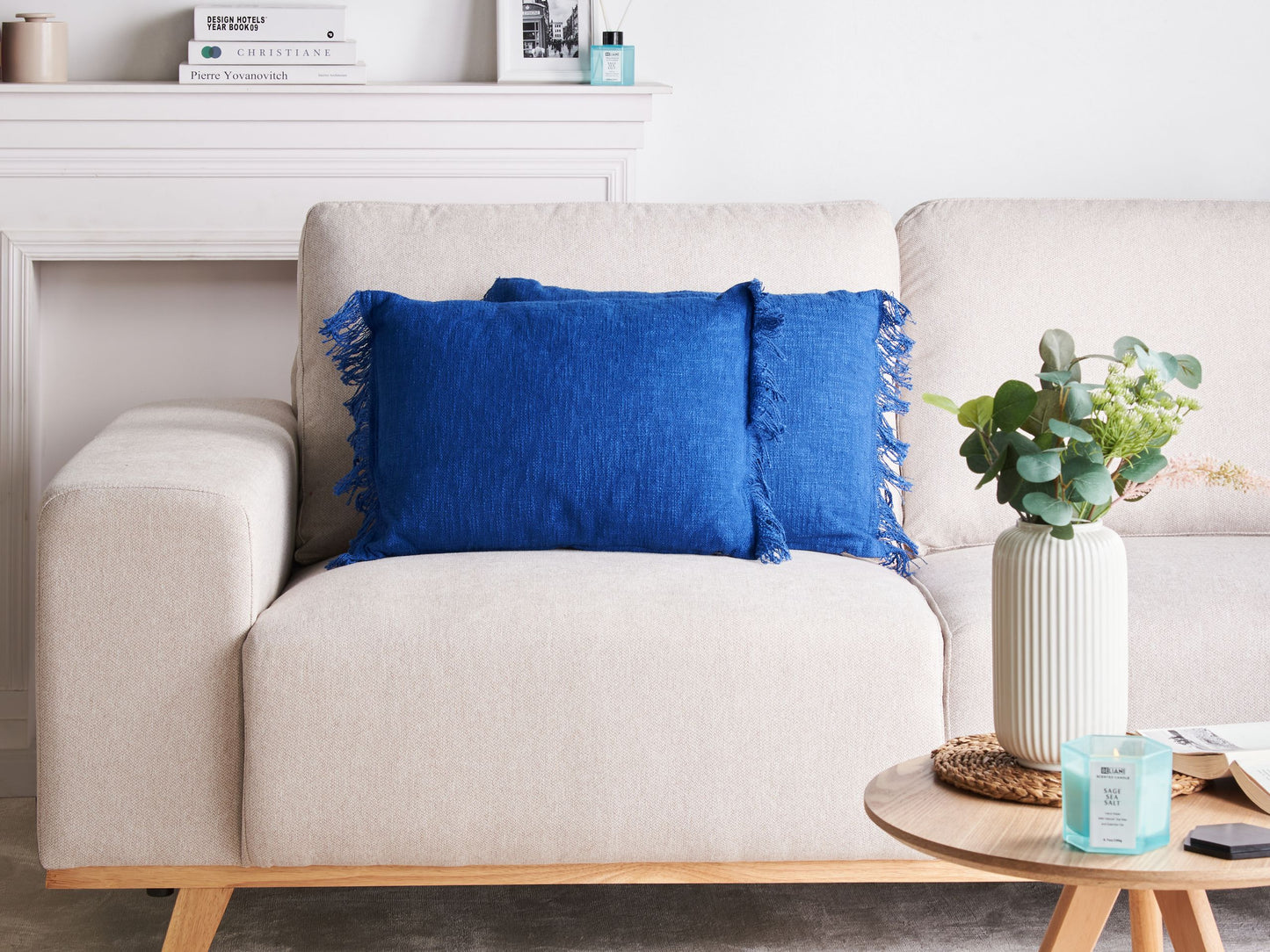 Dekokissen 2er Set MABA Baumwolle 50 x 35 cm Marineblau Ohne Muster