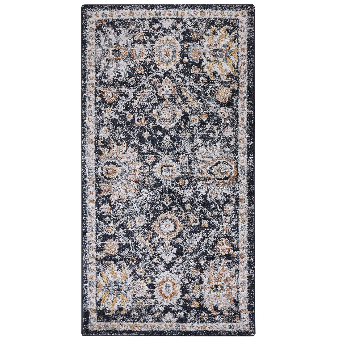 Teppich dunkelblau / beige 80 x 150 cm orientalisches Muster Kurzflor MALISHKA
