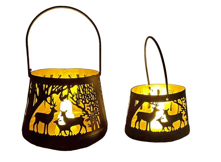 Windlicht Forest 2er Set mit Henkel aus Metall schwarz gold