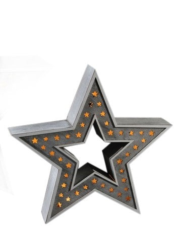 LED Holz Stern mit Stern Design 28 LED, D:37cm 
Farbe: Grau/Weiss Washed