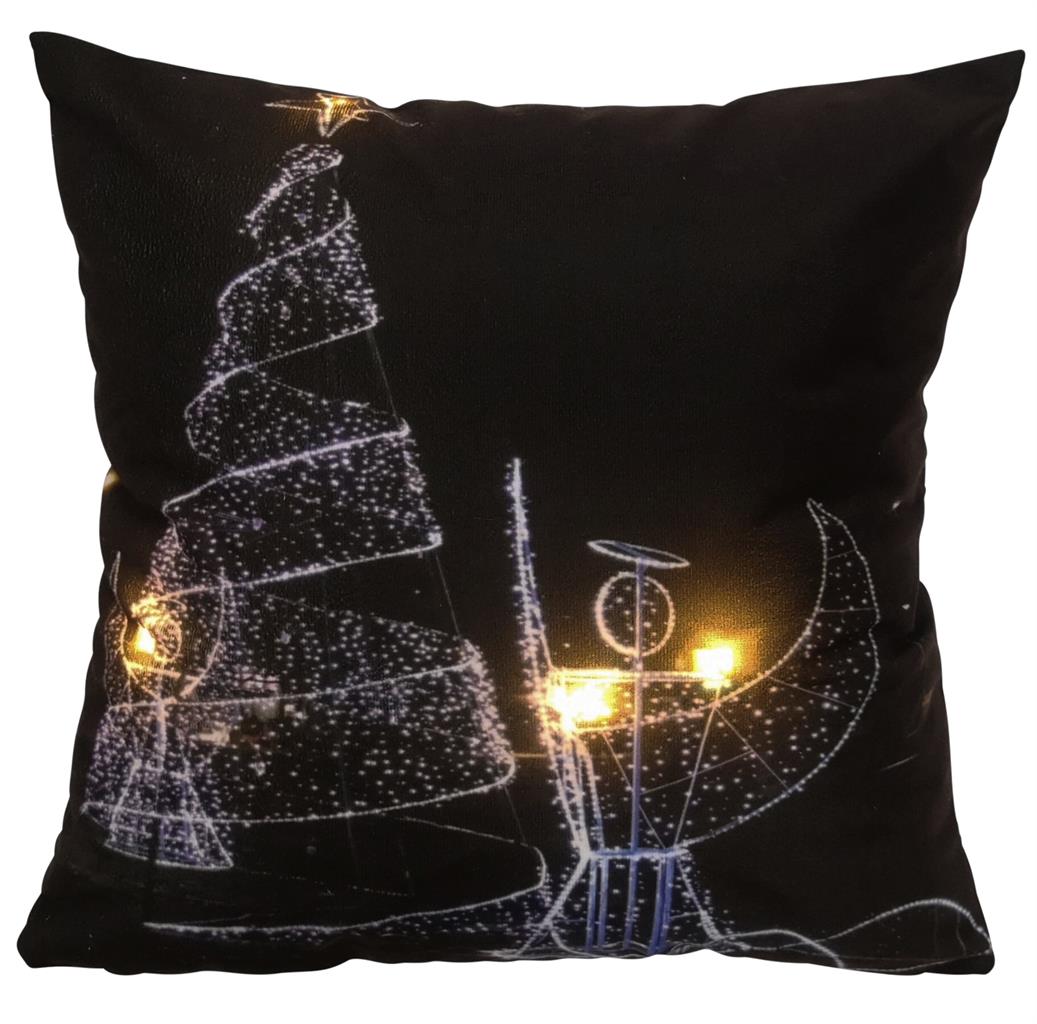 LED Kissen Motiv: Schwarz silber Engel Grösse: 40cmx40cm