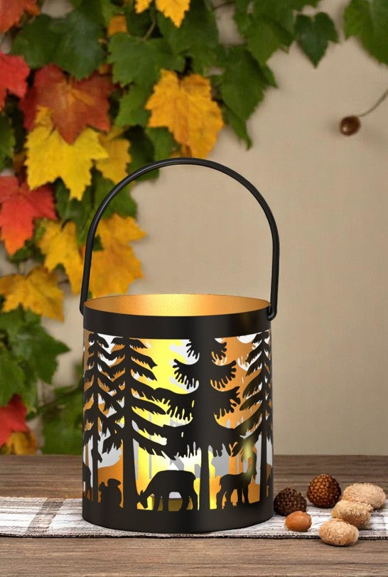 Windlicht Forest mit Henkel aus Metall Schwarz gold