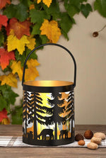 Windlicht Forest mit Henkel aus Metall Schwarz gold