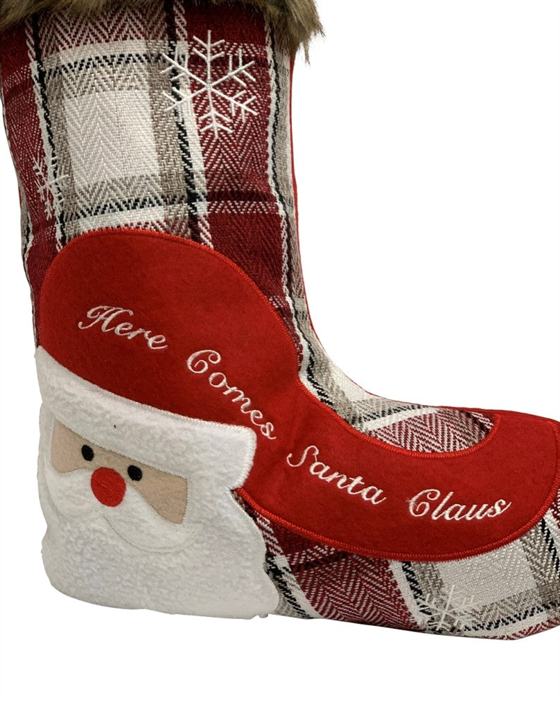 Weihnachtsstiefel Santa H:40cm B:27cm Farbe: Rot/Weiss Karo
