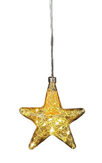 LED Glas Stern organisch gold, transparent mit 12 LED D12cm Tube Batteriefach