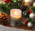 Bougie en cire LED blanche rustique
 "Merci"
 avec une flamme en mouvement
 P:7,5 cm - H:10 cm