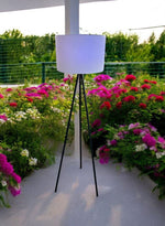 LED Solar Stehleuchte mit 3 Fuss Stativ runder Lampenschirm D38cm x H144cm