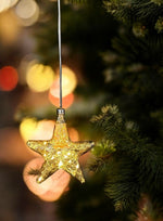 LED Glas Stern organisch gold, transparent mit 12 LED D12cm Tube Batteriefach