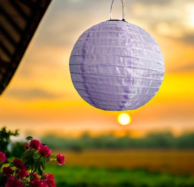 LED Solar Outdoor Lampion 
mit 1 LED D:25cm 
Farbe: Violett 
Warm weisses Licht