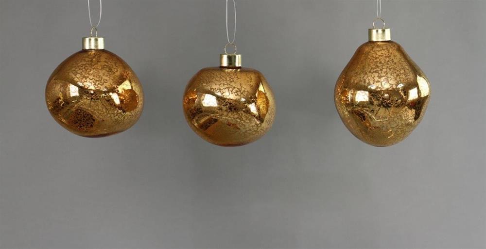 Weihnachtskugel Glas organic 3er Set gold mercury D8-9cm