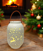 LED Laterne Xmas weiss aus Porzellan mit 4 LED H28cm