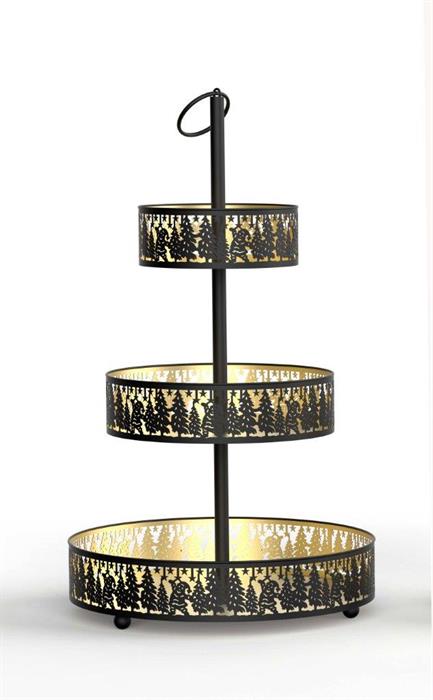 Etagere Forest mit 3 Ablagen 
aus Metall 
Farbe schwarz gold 
D25cm x H52cm