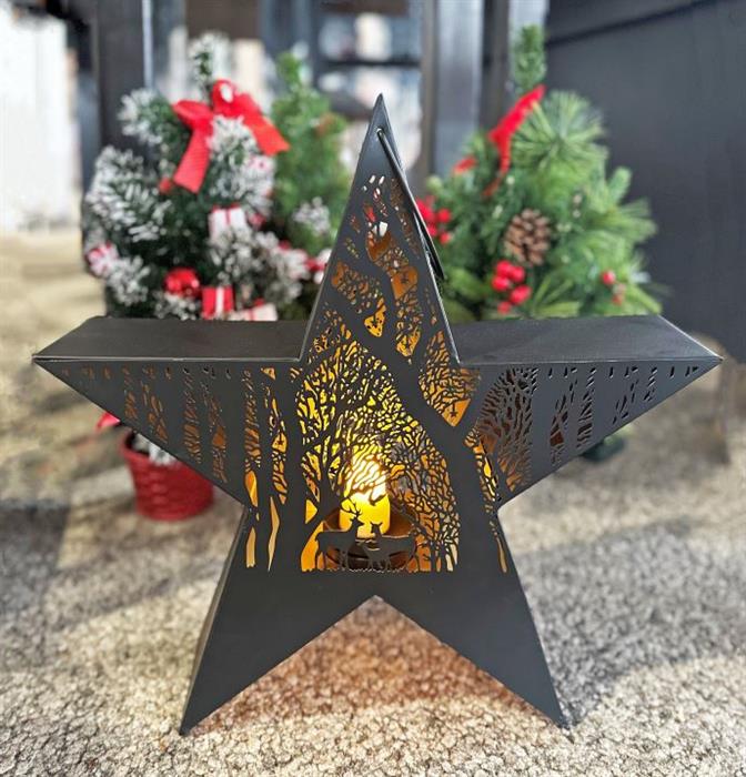 Stern Forest mit Henkel aus Metall Schwarz gold mit Einsatz für Kerzen