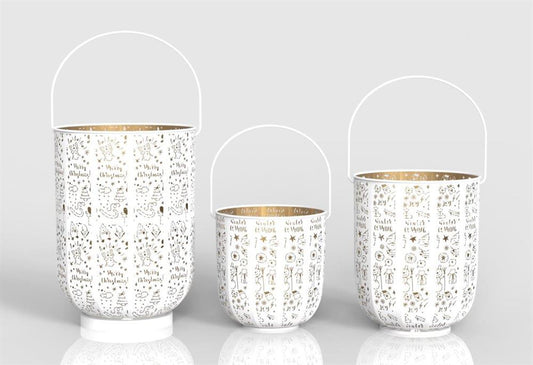 Windlicht Forest 3er Set aus Metall Weiss gold