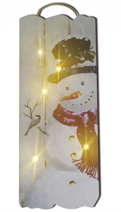 LED Bild aus Holz "Schneemann" 
mit 5 LED
mit Kordel zum Hängen
L:23cm B:2.4cm H:60cm