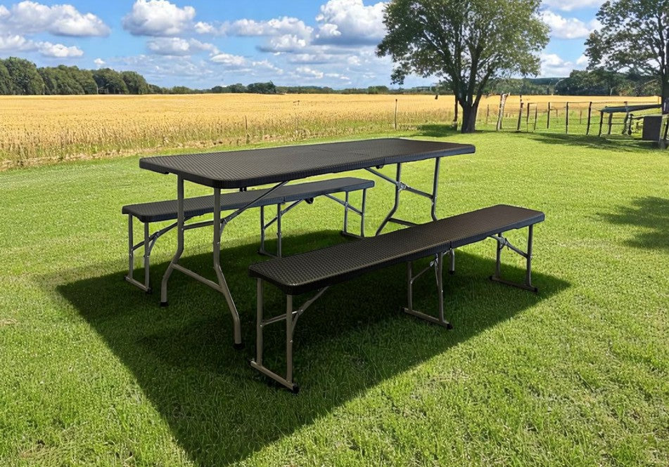 Festbank Garnitur klappbar Kunststoff Rattan Optik in der Farbe anthrazit