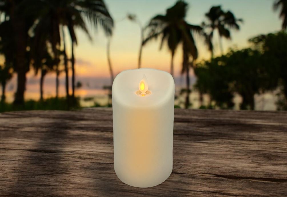 LED Kerze Outdoor Kunststoff creme mit beweglicher Flamme D: 7.5cm - H: 15cm