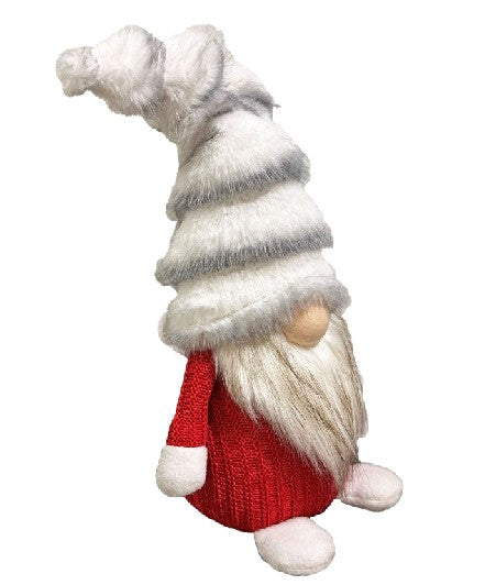 Deko Wichtel Santa stehend rot weiss mit flauschiger Mütze grau weiss