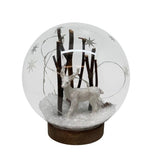 LED Glas Kugel auf braunem 
Sockel mit 12 LED
D:15cm H:16cm
Warm weisses Licht