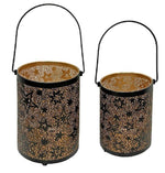 Windlicht 2er Set schwarz aus Metall mit Sternen Design und Henkel