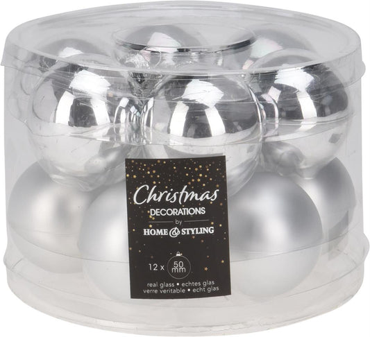 Weihnachtskugel aus Glas Set mit 12 Stk D5cm in Silber