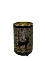 Windlicht schwarz aus Metall Motiv: Hirsch im Wald