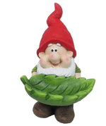 Gartenzwerg mit Blatt in den Händen rote Mütze 25 x26 x42cm