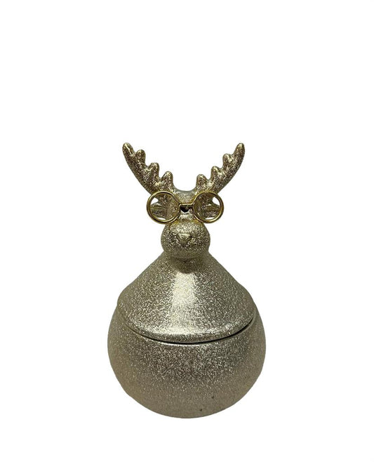 Deko Dose Elch H12.4cm Farbe: matt gold/silber