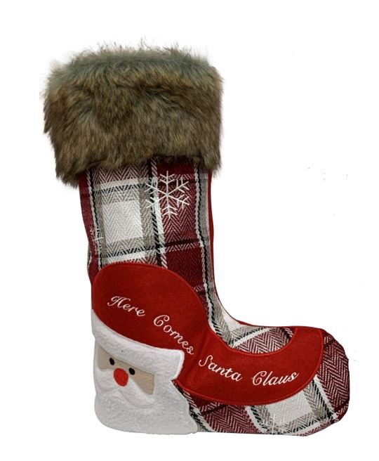 Weihnachtsstiefel Santa H:40cm B:27cm Farbe: Rot/Weiss Karo