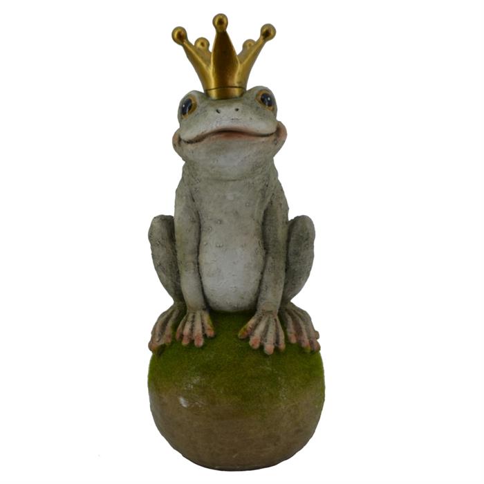 Froschkönig auf Kugel 
aus Polyresin 
L:15cm B:15cm H:36cm