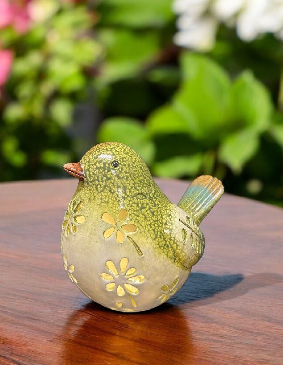 LED Solar Figur Vogel grün mit Blumen