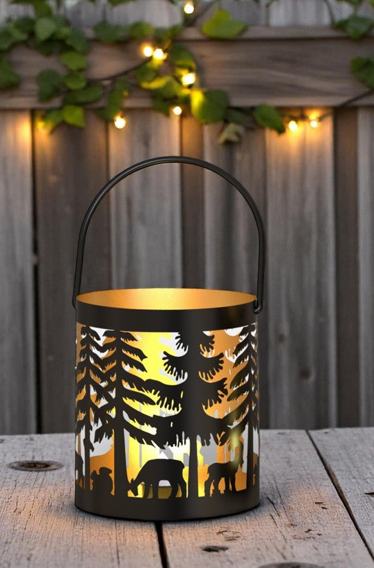 Windlicht Forest mit Henkel aus Metall Schwarz gold