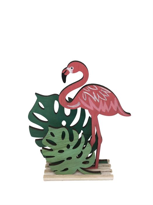 Dekosteller Flamingo aus Holz 
mit Blätter L:12cm B:4cm H:20cm