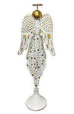 Deko Engel aus Metall mit Stern altweiss gold H56.5cm