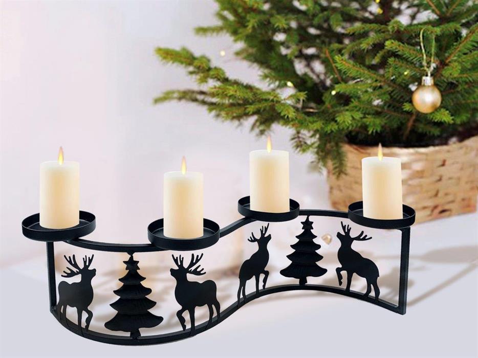 Kerzenhalter Xmas schwarz 
aus Metall für 4 Kerzen 
wellenförmig Advent