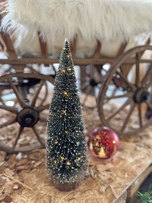 LED Tannenbaum Grün auf Holzsockel H40cm D14cm mit 20 Tautropfen LED