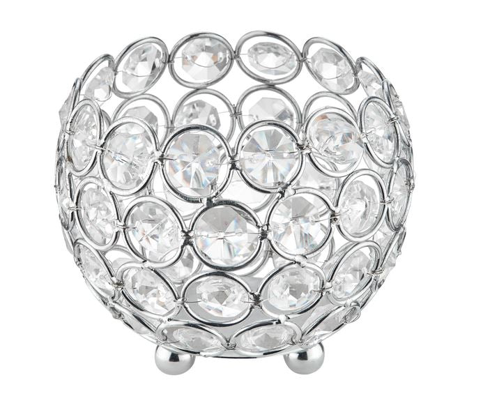 Kerzenhalter mit Strasssteinen 
und verchromtem Metallrahmen
D10cm H8.5cm