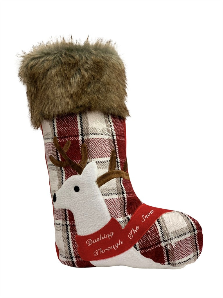 Weihnachtsstiefel Santa H:40cm B:27cm Farbe: Rot/Weiss Karo